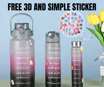 3-Piece Dual Lock Water Bottle Set - 2000ml, 900ml, 300ml - BPA Free, Leak Proof & Motivational for Fitness & Outdoor