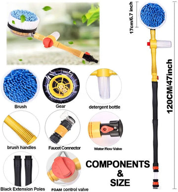 360° Automatic Rotating Car Wash Mop with Long Handle | High-Pressure Foam Brush Kit