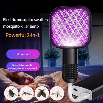 USB Electric Mosquito Killer Racket | 2-in-1 Bug Zapper Lamp for Indoor & Outdoor | Safe, Rechargeable, LED Trap Light