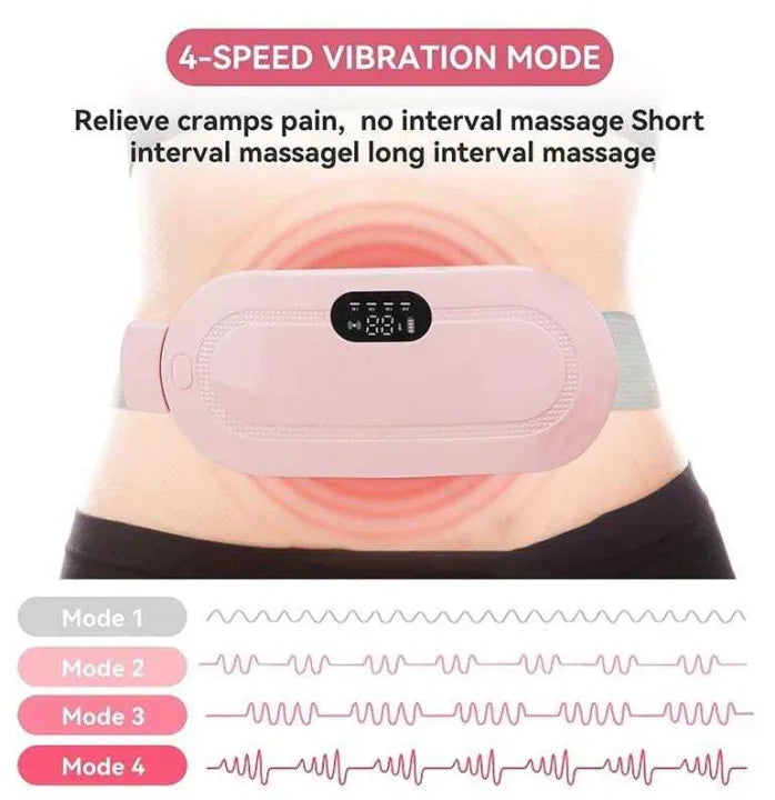 Period Pain Cramp Relief Belt – Portable Menstrual Heating Pad with Massager, 3 Heat Levels & 4 Modes