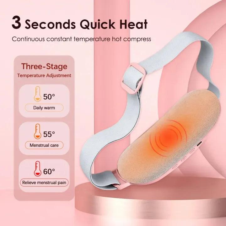Period Pain Cramp Relief Belt – Portable Menstrual Heating Pad with Massager, 3 Heat Levels & 4 Modes