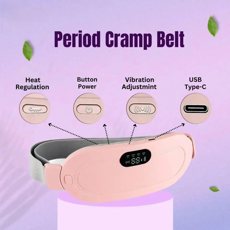 Period Pain Cramp Relief Belt – Portable Menstrual Heating Pad with Massager, 3 Heat Levels & 4 Modes
