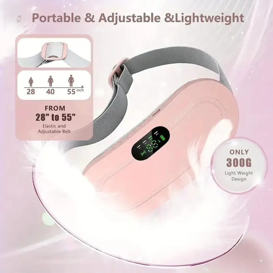 Period Pain Cramp Relief Belt – Portable Menstrual Heating Pad with Massager, 3 Heat Levels & 4 Modes