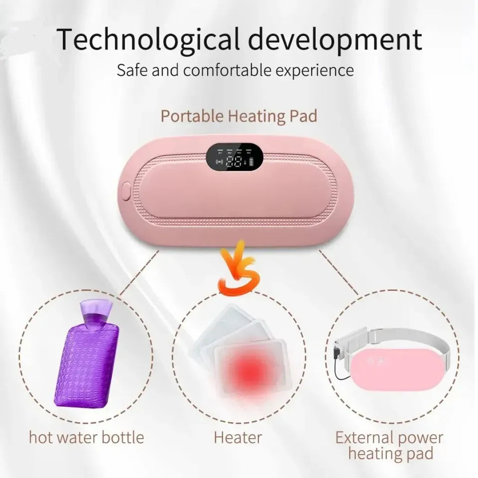 Period Pain Cramp Relief Belt – Portable Menstrual Heating Pad with Massager, 3 Heat Levels & 4 Modes