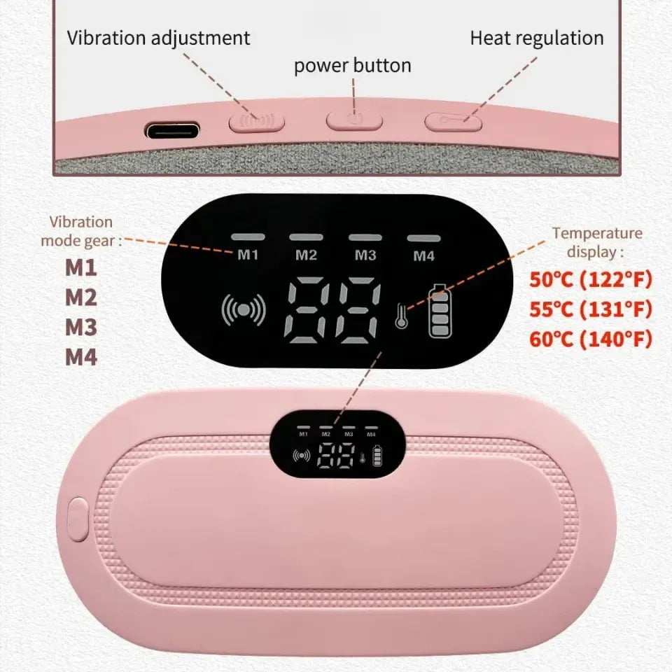 Period Pain Cramp Relief Belt – Portable Menstrual Heating Pad with Massager, 3 Heat Levels & 4 Modes