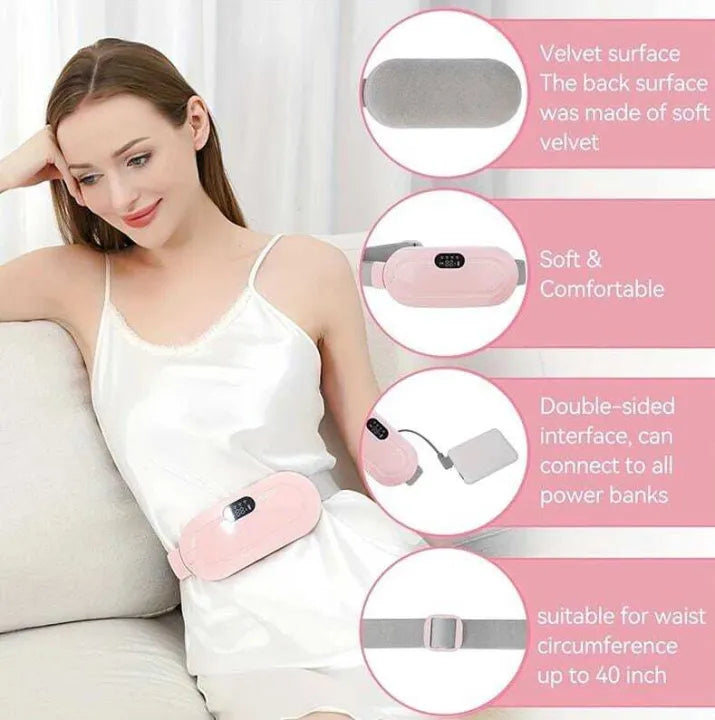 Period Pain Cramp Relief Belt – Portable Menstrual Heating Pad with Massager, 3 Heat Levels & 4 Modes