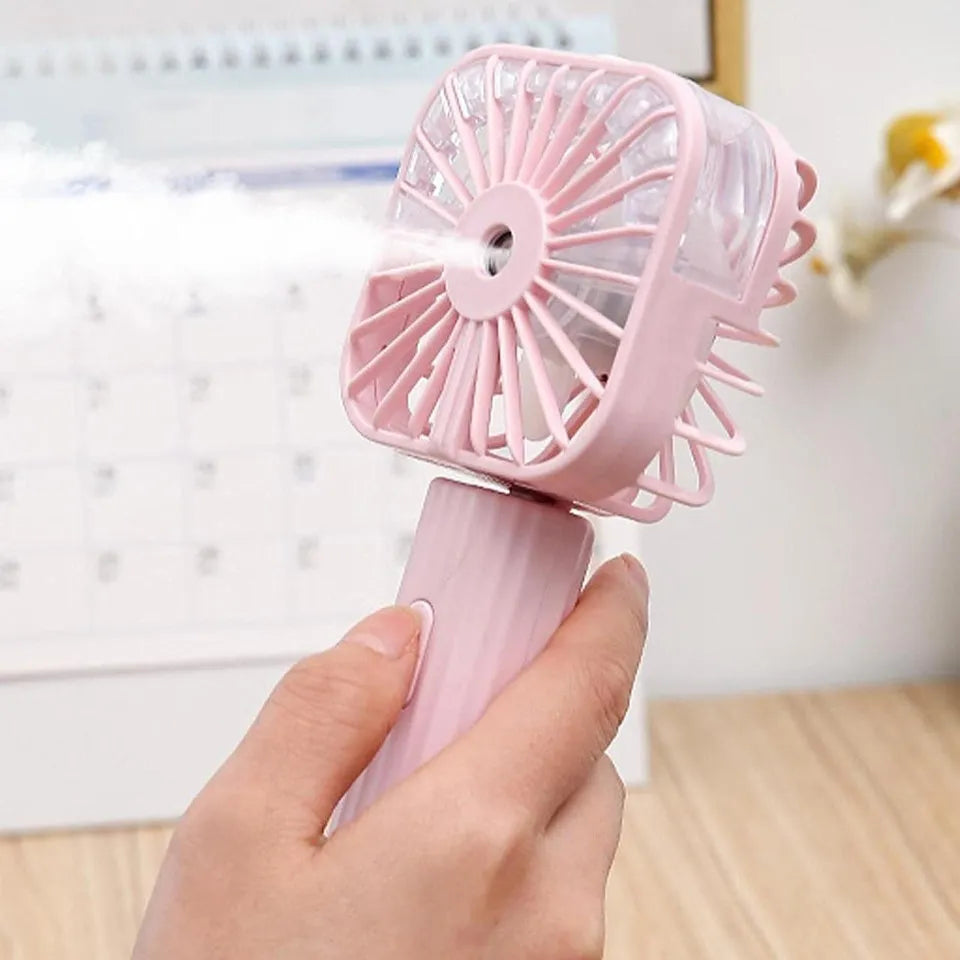 USB Rechargeable Portable Mist Fan – Noiseless, Handheld Cooling Spray Fan for Home, Office & Outdoor Use