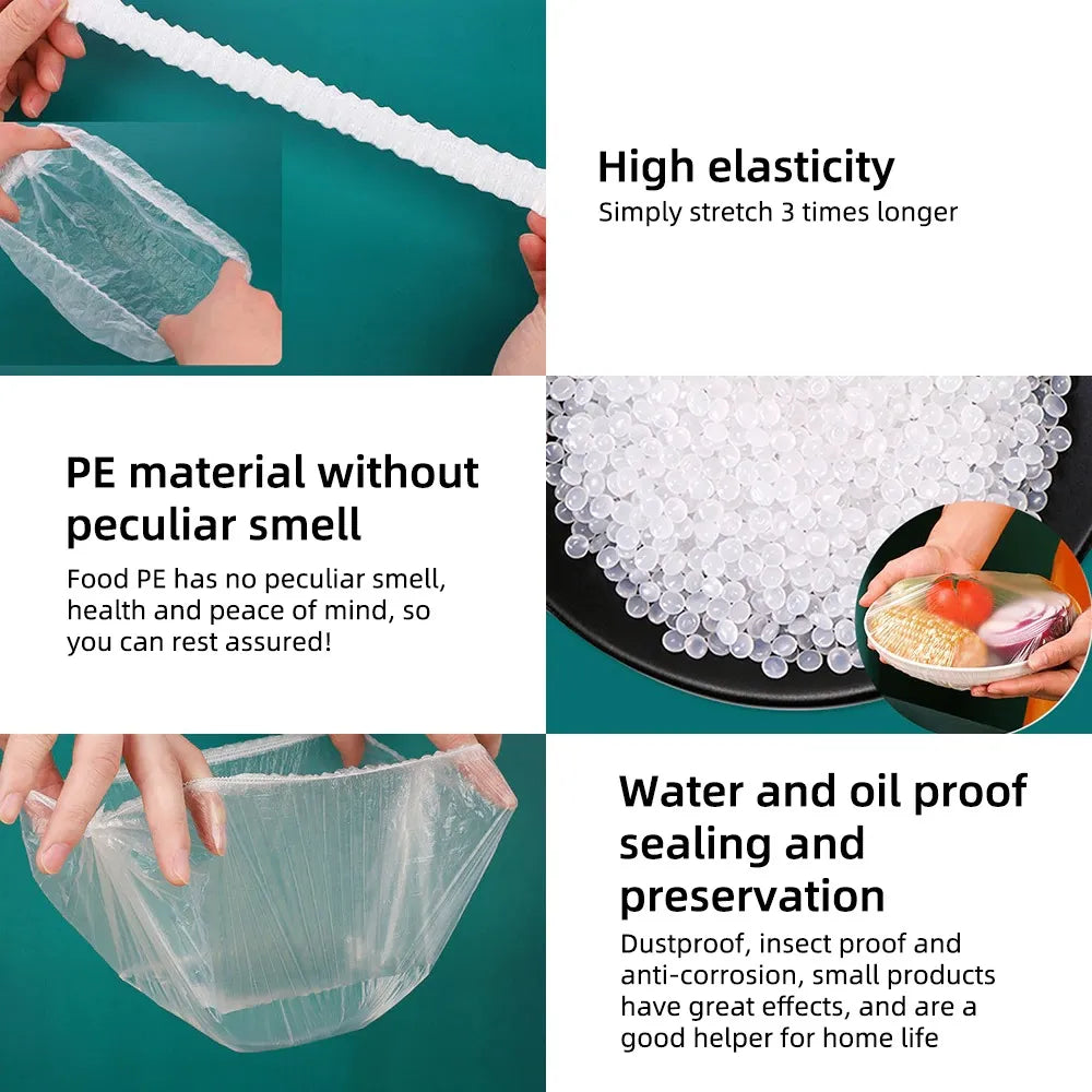25/50/100 Pcs Elastic Cling Film Covers – Reusable Food-Grade Stretch Wraps for Bowls, Plates, Fruits & Vegetables