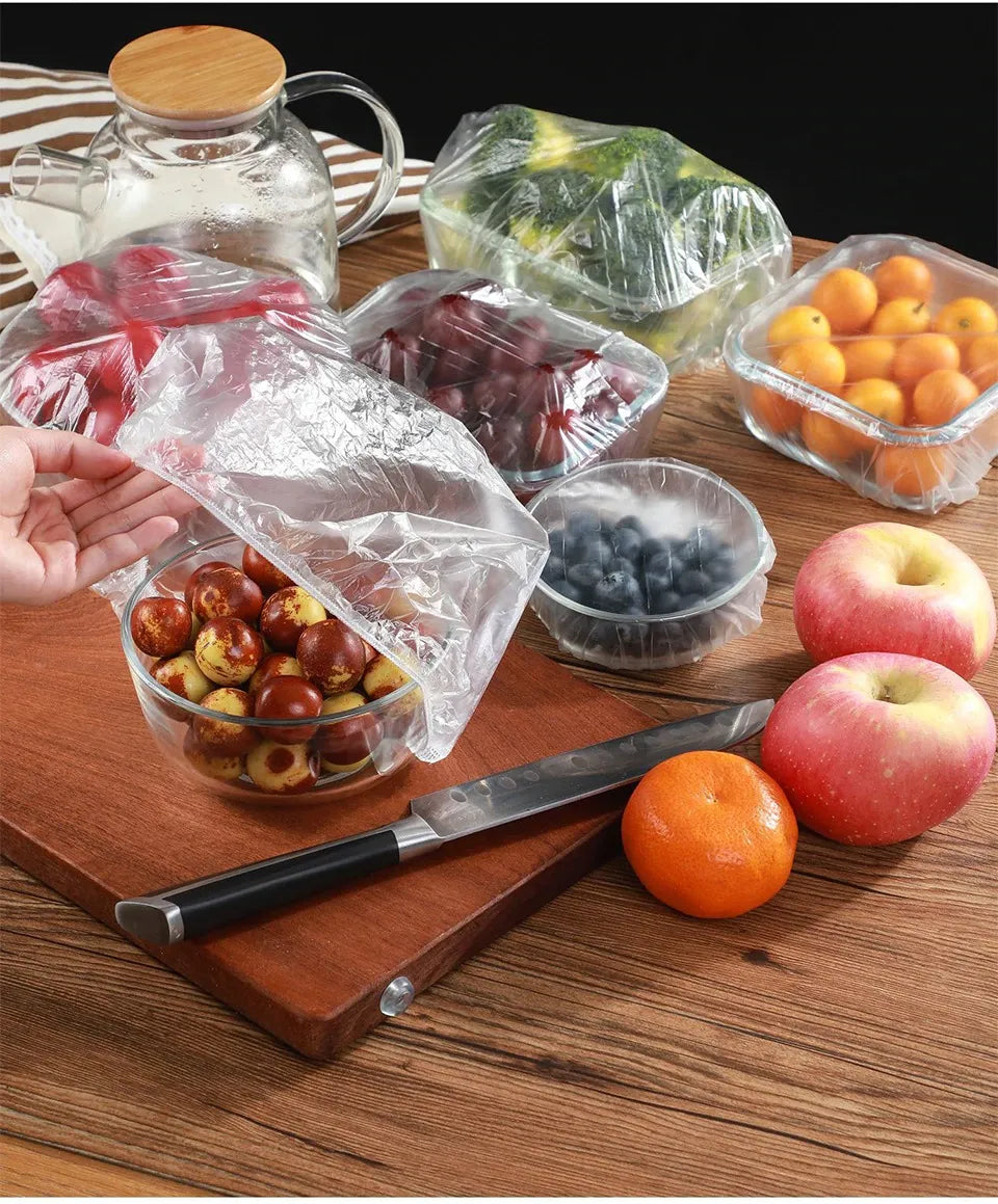 25/50/100 Pcs Elastic Cling Film Covers – Reusable Food-Grade Stretch Wraps for Bowls, Plates, Fruits & Vegetables