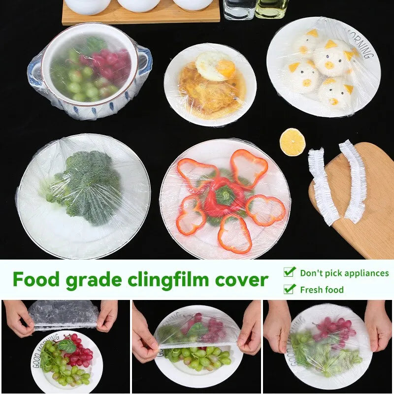 25/50/100 Pcs Elastic Cling Film Covers – Reusable Food-Grade Stretch Wraps for Bowls, Plates, Fruits & Vegetables