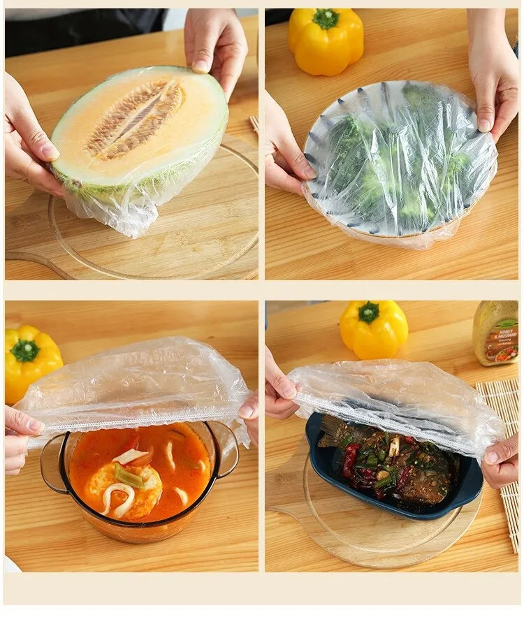 25/50/100 Pcs Elastic Cling Film Covers – Reusable Food-Grade Stretch Wraps for Bowls, Plates, Fruits & Vegetables
