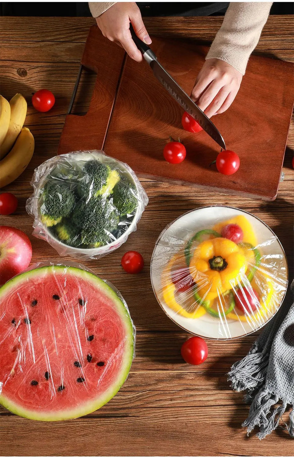 25/50/100 Pcs Elastic Cling Film Covers – Reusable Food-Grade Stretch Wraps for Bowls, Plates, Fruits & Vegetables