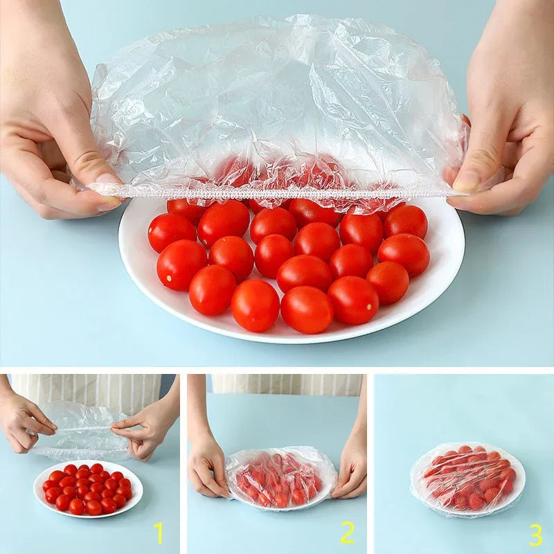 25/50/100 Pcs Elastic Cling Film Covers – Reusable Food-Grade Stretch Wraps for Bowls, Plates, Fruits & Vegetables