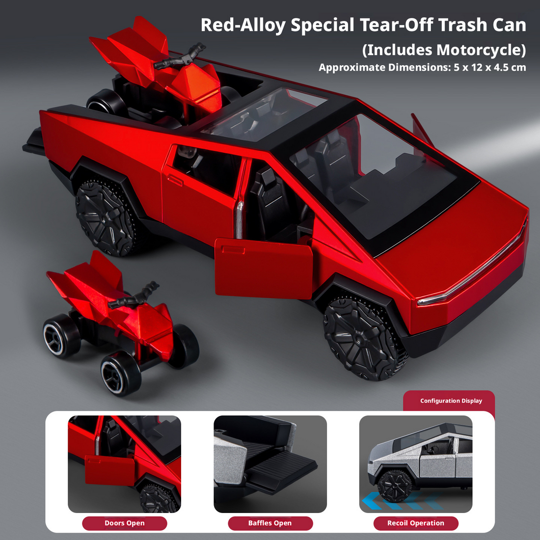 2-in-1 Tesla Cybertruck Diecast Metal Toy Car with Mini Quad Bike ATV – 1:32 Scale Alloy Pull Back Pickup Truck, Openable Doors & Tailgate, Collectible Model for Kids & Adults