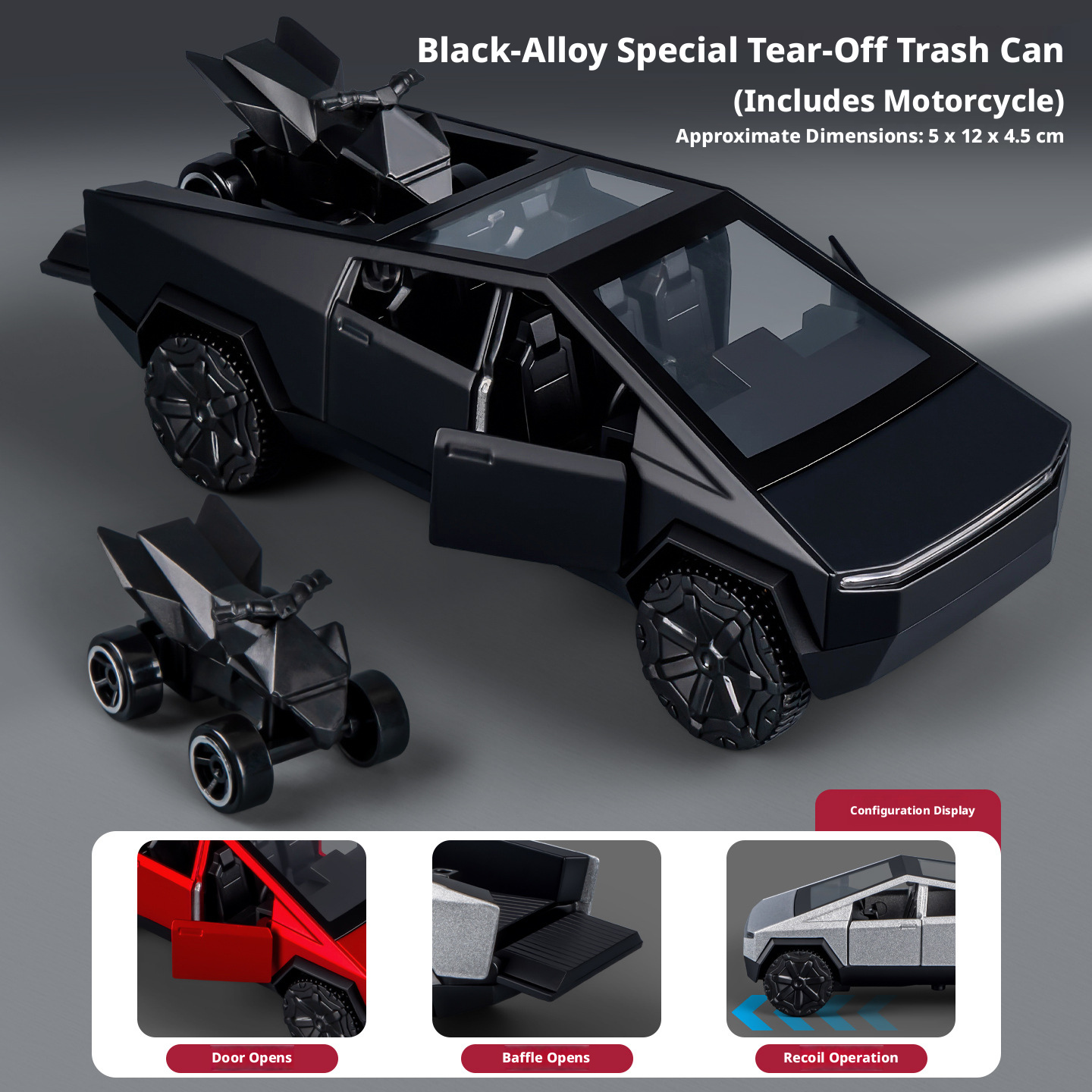 2-in-1 Tesla Cybertruck Diecast Metal Toy Car with Mini Quad Bike ATV – 1:32 Scale Alloy Pull Back Pickup Truck, Openable Doors & Tailgate, Collectible Model for Kids & Adults