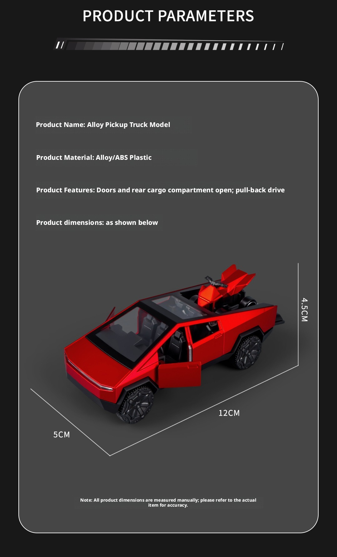 2-in-1 Tesla Cybertruck Diecast Metal Toy Car with Mini Quad Bike ATV – 1:32 Scale Alloy Pull Back Pickup Truck, Openable Doors & Tailgate, Collectible Model for Kids & Adults