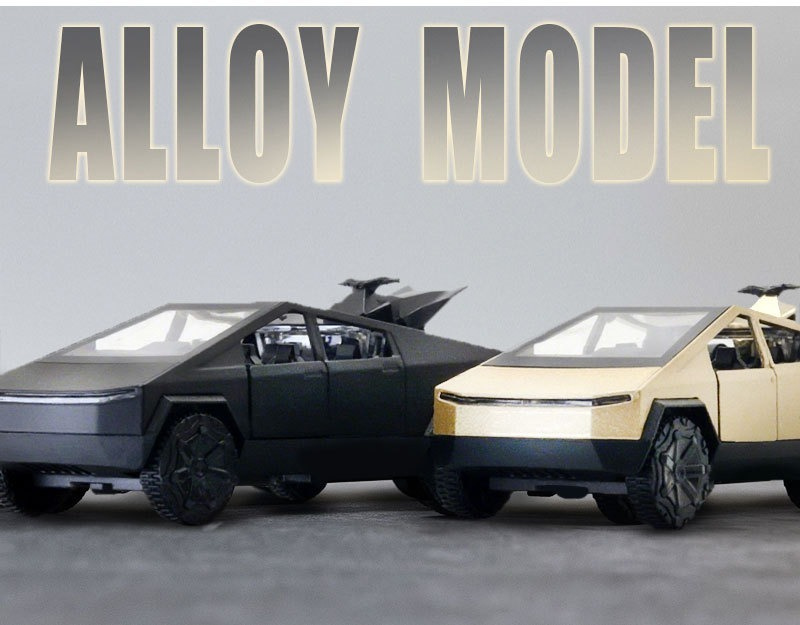 2-in-1 Tesla Cybertruck Diecast Metal Toy Car with Mini Quad Bike ATV – 1:32 Scale Alloy Pull Back Pickup Truck, Openable Doors & Tailgate, Collectible Model for Kids & Adults