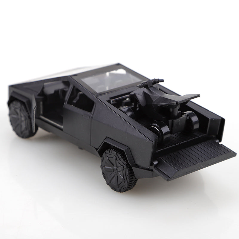 2-in-1 Tesla Cybertruck Diecast Metal Toy Car with Mini Quad Bike ATV – 1:32 Scale Alloy Pull Back Pickup Truck, Openable Doors & Tailgate, Collectible Model for Kids & Adults