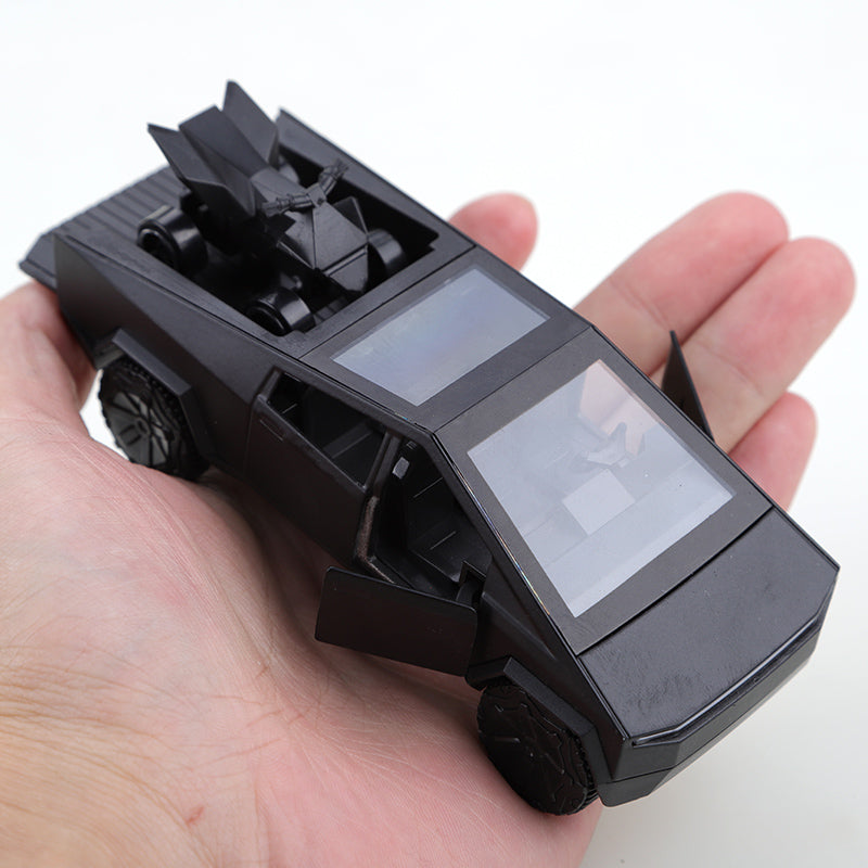 2-in-1 Tesla Cybertruck Diecast Metal Toy Car with Mini Quad Bike ATV – 1:32 Scale Alloy Pull Back Pickup Truck, Openable Doors & Tailgate, Collectible Model for Kids & Adults