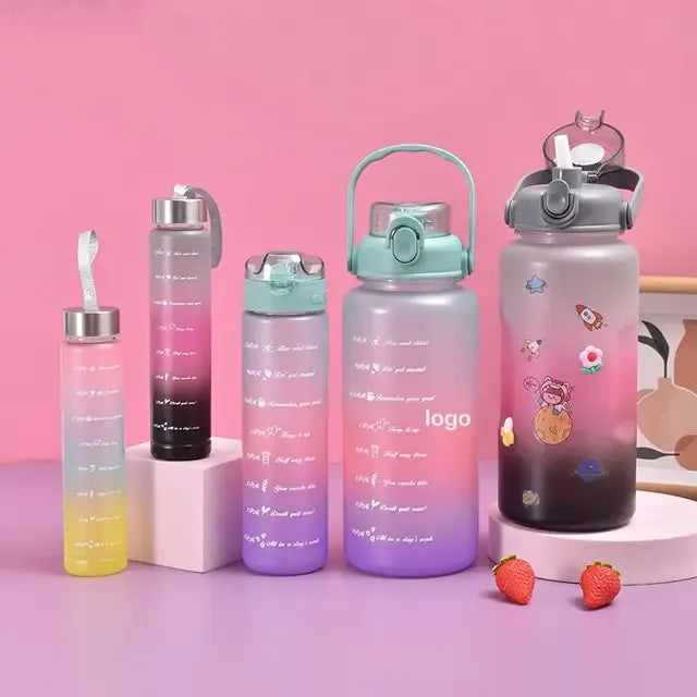 3-Piece Dual Lock Water Bottle Set - 2000ml, 900ml, 300ml - BPA Free, Leak Proof & Motivational for Fitness & Outdoor