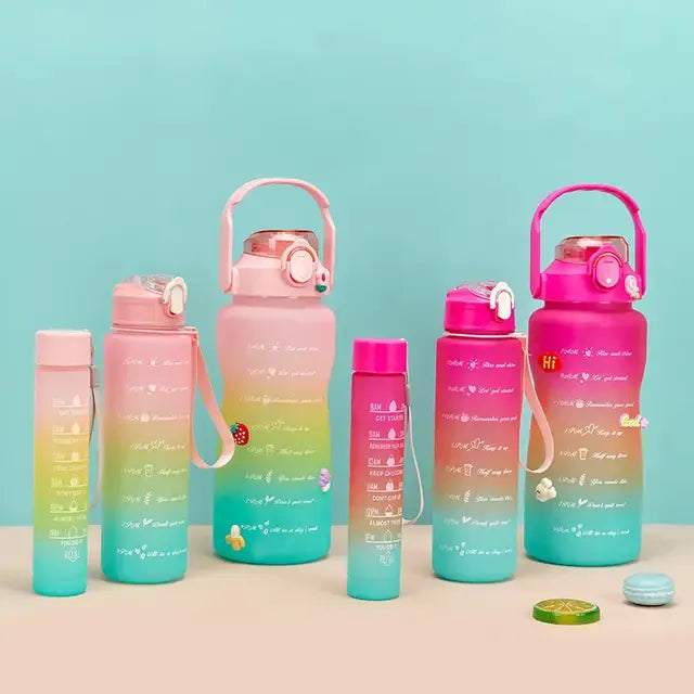 3-Piece Dual Lock Water Bottle Set - 2000ml, 900ml, 300ml - BPA Free, Leak Proof & Motivational for Fitness & Outdoor
