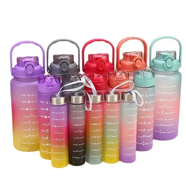 3-Piece Dual Lock Water Bottle Set - 2000ml, 900ml, 300ml - BPA Free, Leak Proof & Motivational for Fitness & Outdoor