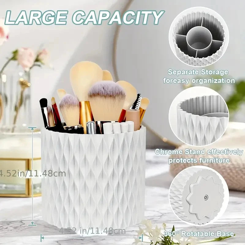 360° Rotating Makeup Organizer – Desktop Cosmetic & Makeup Brush Storage Box