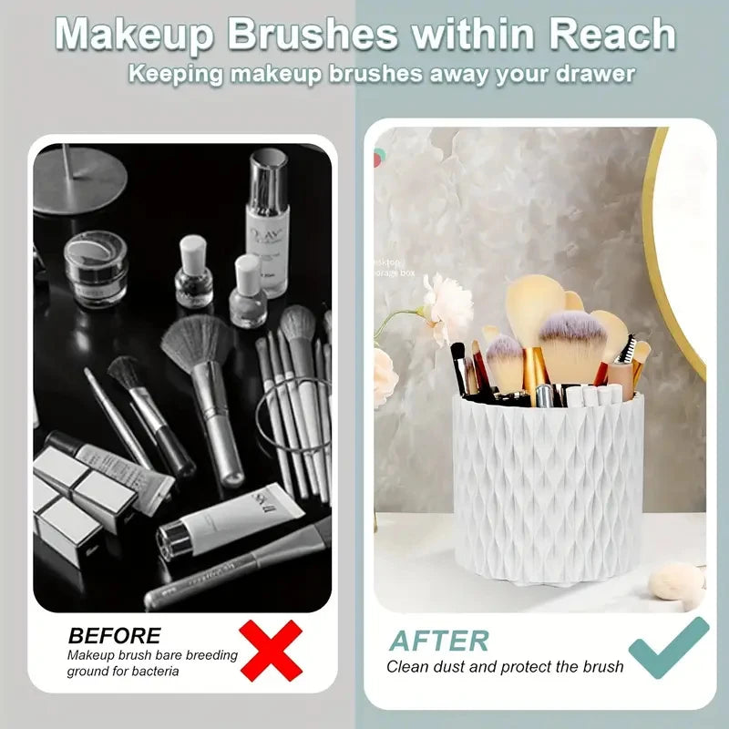 360° Rotating Makeup Organizer – Desktop Cosmetic & Makeup Brush Storage Box