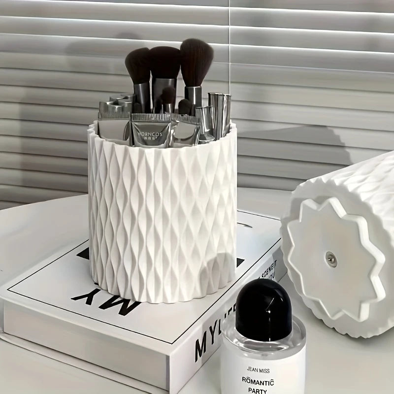 360° Rotating Makeup Organizer – Desktop Cosmetic & Makeup Brush Storage Box