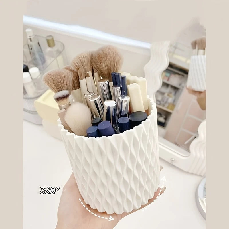 360° Rotating Makeup Organizer – Desktop Cosmetic & Makeup Brush Storage Box