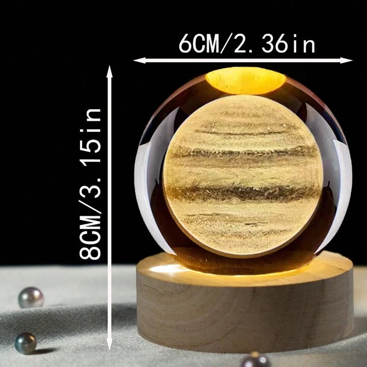 3D Laser Engraved Crystal Ball LED Night Light – With Wooden Base | USB Powered Gift & Home Décor