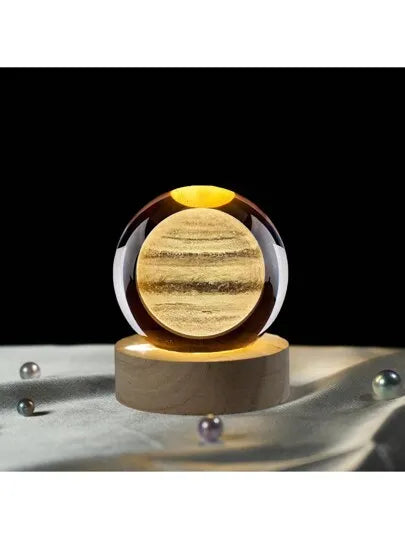 3D Laser Engraved Crystal Ball LED Night Light – With Wooden Base | USB Powered Gift & Home Décor