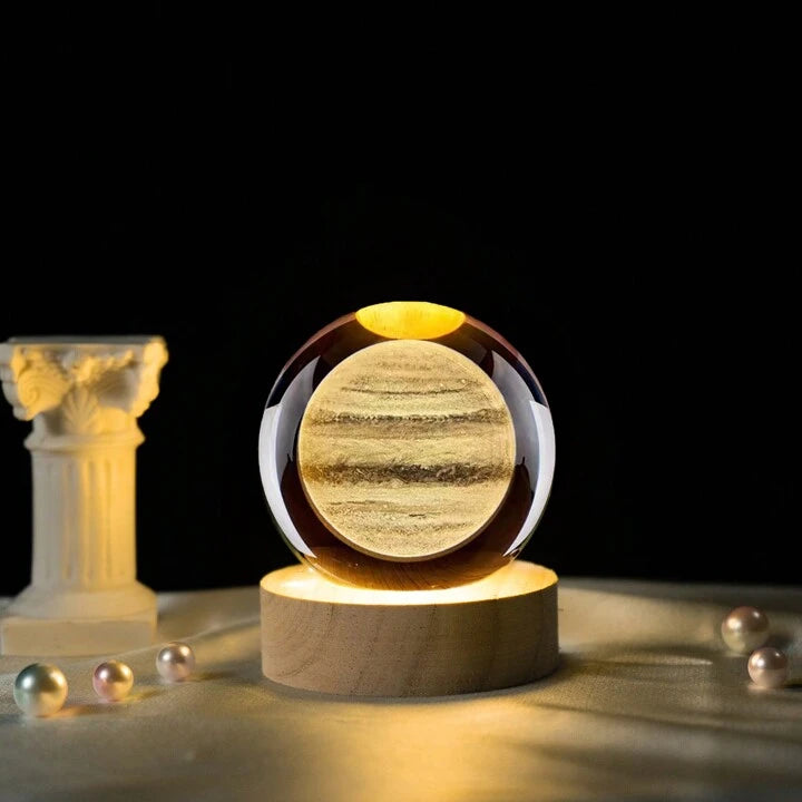3D Laser Engraved Crystal Ball LED Night Light – With Wooden Base | USB Powered Gift & Home Décor