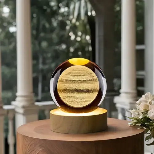 3D Laser Engraved Crystal Ball LED Night Light – With Wooden Base | USB Powered Gift & Home Décor
