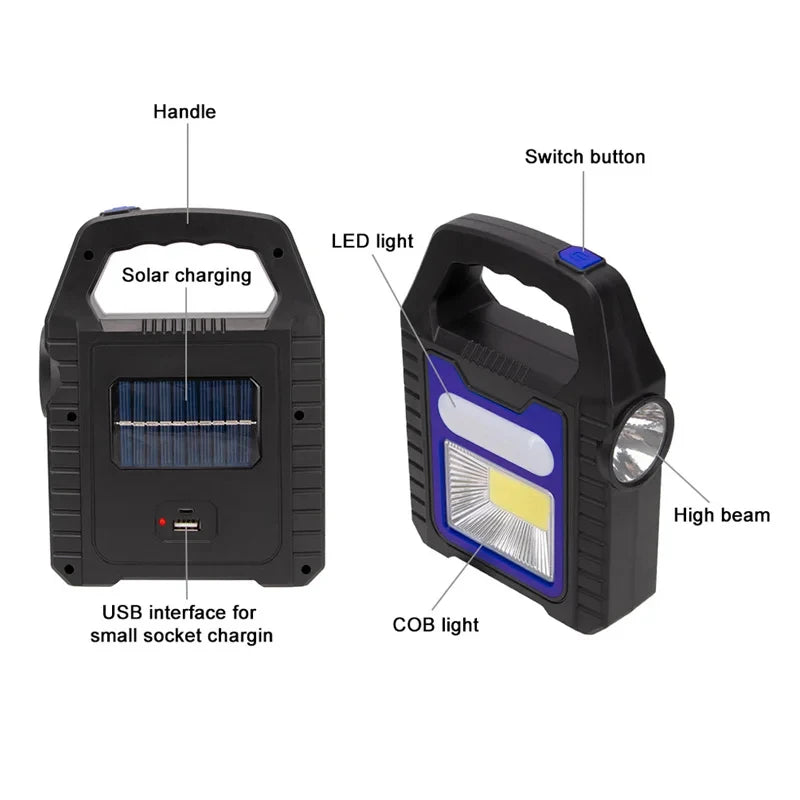 3 In 1 Rechargeable LED Work Light Torch – Solar Emergency Flashlight, COB Camping Lamp & Portable Spotlight for Outdoor, Workshop, Car & Home Use Powerful Lighting Wherever You Need It