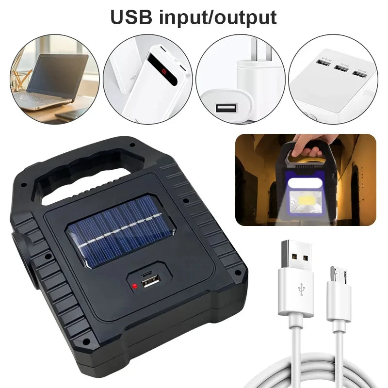 3 In 1 Rechargeable LED Work Light Torch – Solar Emergency Flashlight, COB Camping Lamp & Portable Spotlight for Outdoor, Workshop, Car & Home Use Powerful Lighting Wherever You Need It