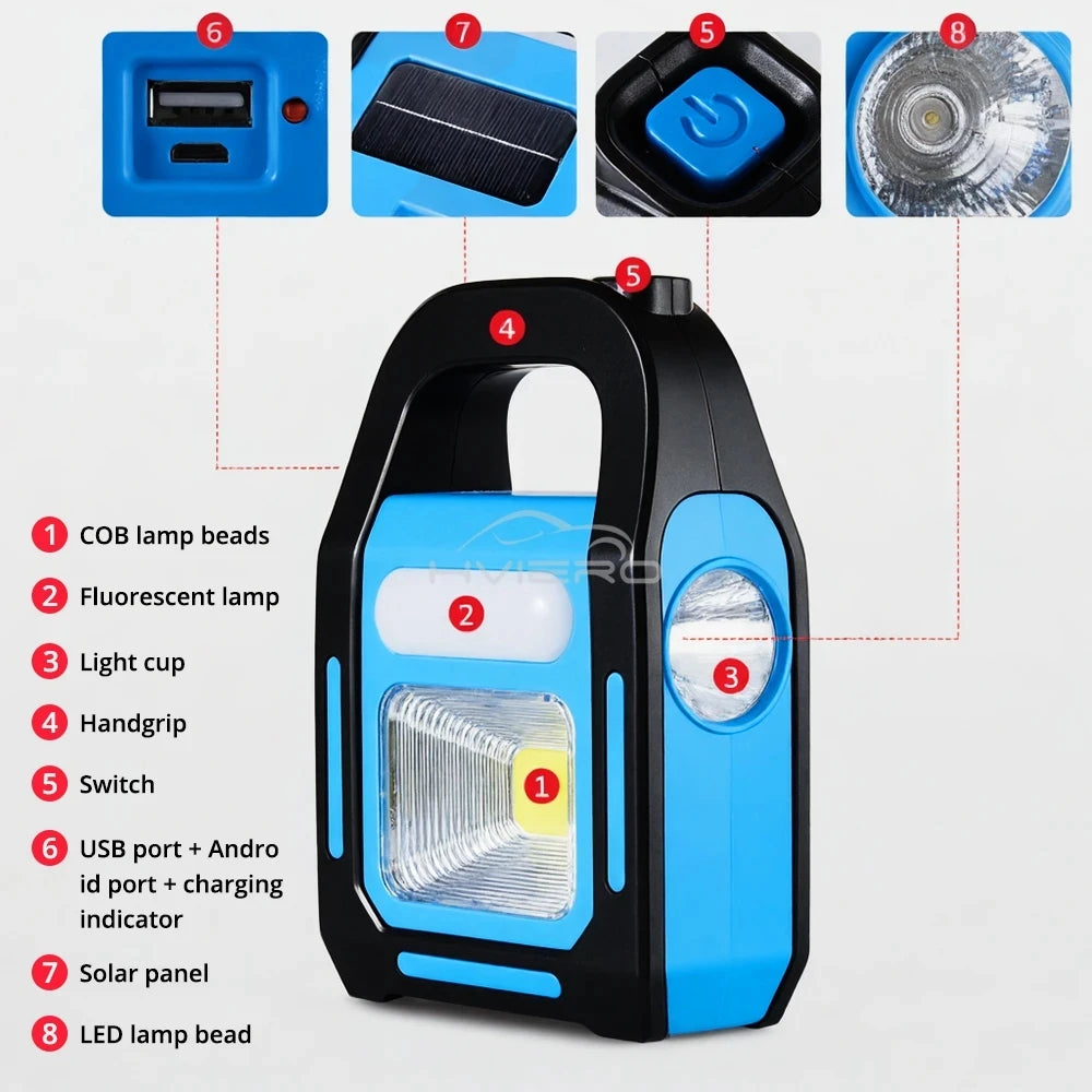 3 In 1 Rechargeable LED Work Light Torch – Solar Emergency Flashlight, COB Camping Lamp & Portable Spotlight for Outdoor, Workshop, Car & Home Use Powerful Lighting Wherever You Need It