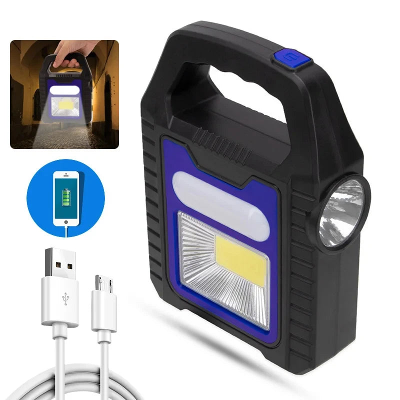 3 In 1 Rechargeable LED Work Light Torch – Solar Emergency Flashlight, COB Camping Lamp & Portable Spotlight for Outdoor, Workshop, Car & Home Use Powerful Lighting Wherever You Need It