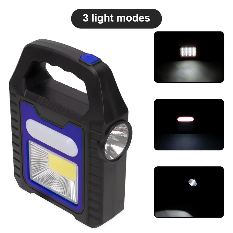 3 In 1 Rechargeable LED Work Light Torch – Solar Emergency Flashlight, COB Camping Lamp & Portable Spotlight for Outdoor, Workshop, Car & Home Use Powerful Lighting Wherever You Need It