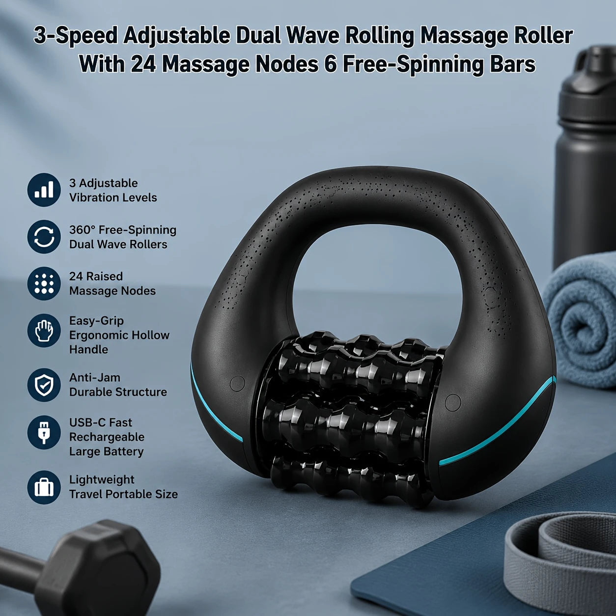 HULMIZONE 3 Speed Electric Rolling Body Massager | Rechargeable Vibration Massage Roller