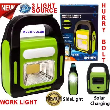 3 In 1 Rechargeable LED Work Light Torch – Solar Emergency Flashlight, COB Camping Lamp & Portable Spotlight for Outdoor, Workshop, Car & Home Use Powerful Lighting Wherever You Need It