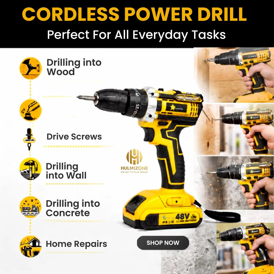 48V Cordless Drill Machine with 2 Batteries & Complete Tool Kit