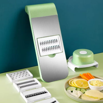 5-in-1 Multifunctional Vegetable Cutter & Slicer – Manual Kitchen Mandoline, Potato Shredder, Carrot Grater, Garlic Slicer & Safe Hand Guard Food Prep Tool