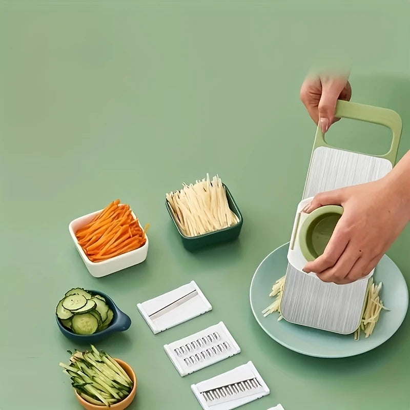 5-in-1 Multifunctional Vegetable Cutter & Slicer – Manual Kitchen Mandoline, Potato Shredder, Carrot Grater, Garlic Slicer & Safe Hand Guard Food Prep Tool