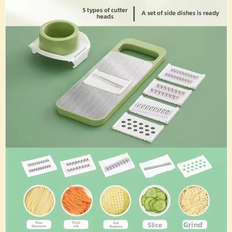 5-in-1 Multifunctional Vegetable Cutter & Slicer – Manual Kitchen Mandoline, Potato Shredder, Carrot Grater, Garlic Slicer & Safe Hand Guard Food Prep Tool