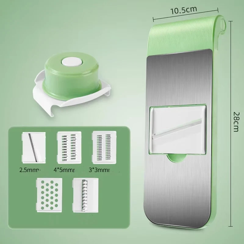 5-in-1 Multifunctional Vegetable Cutter & Slicer – Manual Kitchen Mandoline, Potato Shredder, Carrot Grater, Garlic Slicer & Safe Hand Guard Food Prep Tool