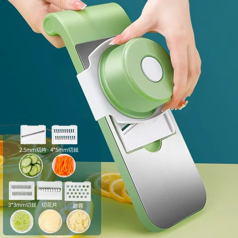 5-in-1 Multifunctional Vegetable Cutter & Slicer – Manual Kitchen Mandoline, Potato Shredder, Carrot Grater, Garlic Slicer & Safe Hand Guard Food Prep Tool