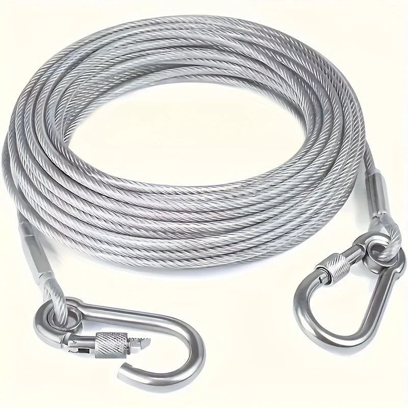 5M Heavy Duty Stainless Steel Clothesline Rope with Hooks – Adjustable Rustproof 304 Steel Wire Drying Line for Indoor Outdoor Laundry, Camping, Travel, Balcony & Multi-Purpose Pet Leash Cable