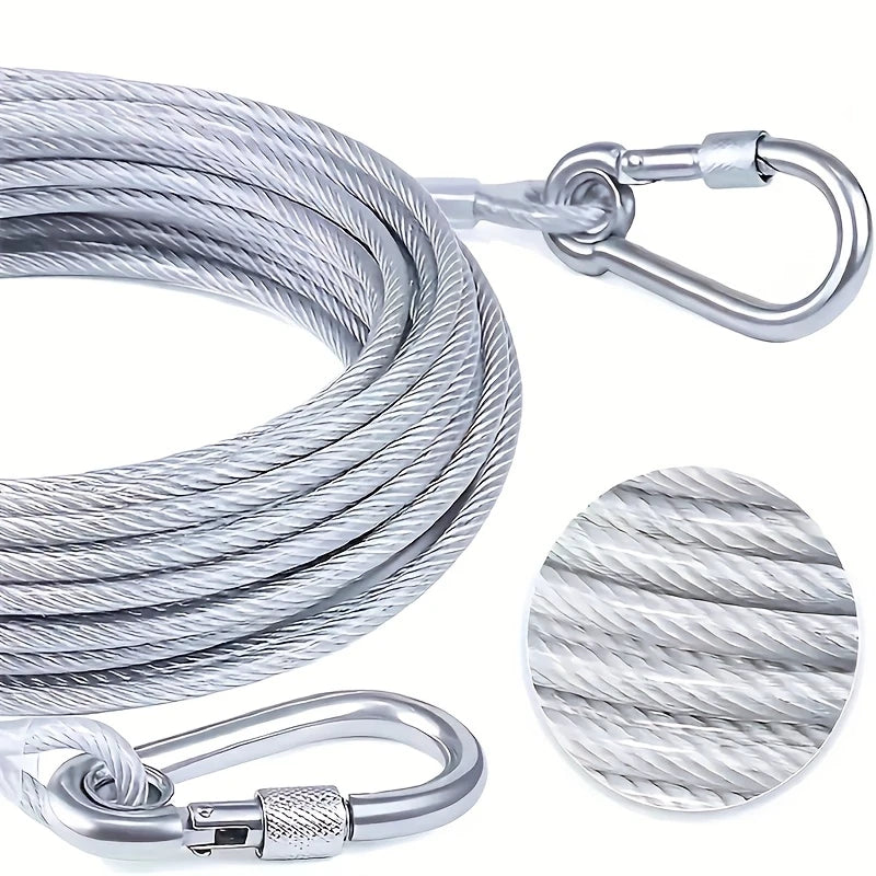 5M Heavy Duty Stainless Steel Clothesline Rope with Hooks – Adjustable Rustproof 304 Steel Wire Drying Line for Indoor Outdoor Laundry, Camping, Travel, Balcony & Multi-Purpose Pet Leash Cable