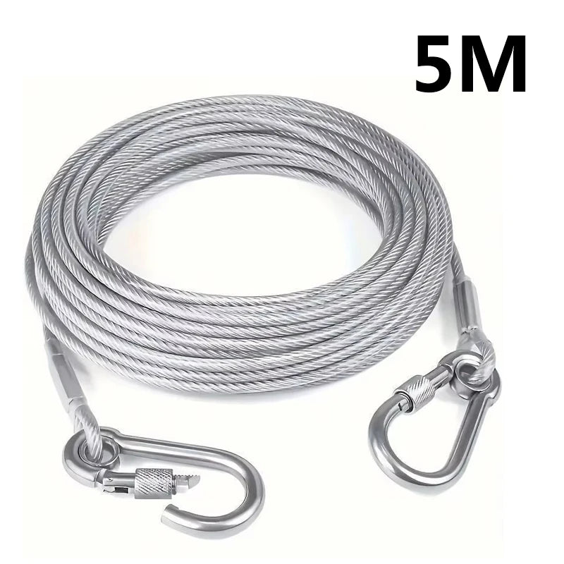5M Heavy Duty Stainless Steel Clothesline Rope with Hooks – Adjustable Rustproof 304 Steel Wire Drying Line for Indoor Outdoor Laundry, Camping, Travel, Balcony & Multi-Purpose Pet Leash Cable